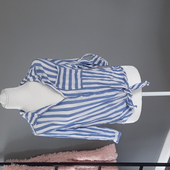Vixbe Tops - 3 for $30. Blue and white stripe shirt with front tie